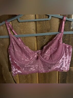 RACHEL Rachel Roy Dusty Rose Lace & Velvet Longline Bra